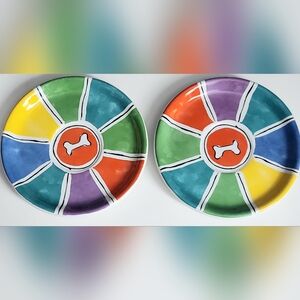 2 Bernarda Block Plates Colorful Ceramic Plate with Bone Design "Dog & Cat"